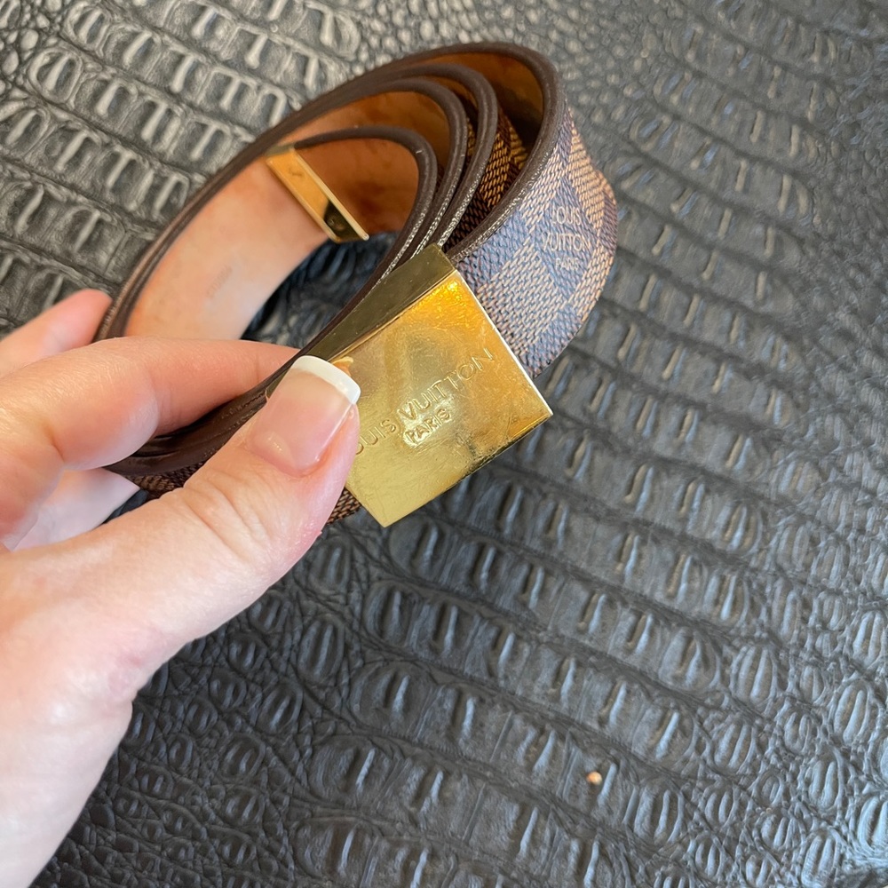Louis Vuitton Damier Ebene Saint Tulle Belt Brown-Gold Buckle - Picture 3 of 8